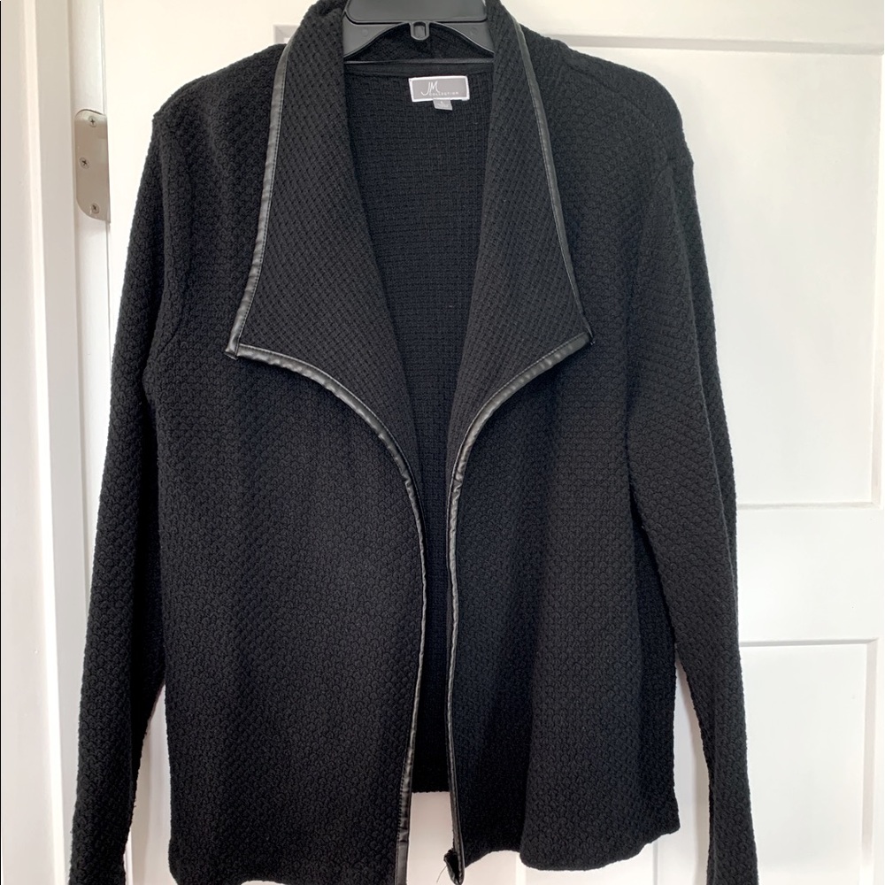 Textured cardigan with faux leather trim